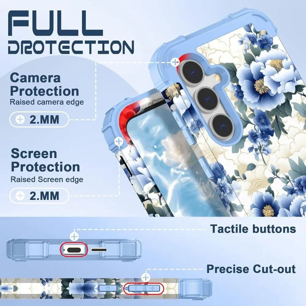 Flower Pattern Compatible with Samsung Galaxy S25 Full-Body Protective Blue